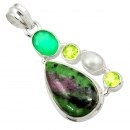 Rubin Zoisit-Peridot-Perle-Chalzedon